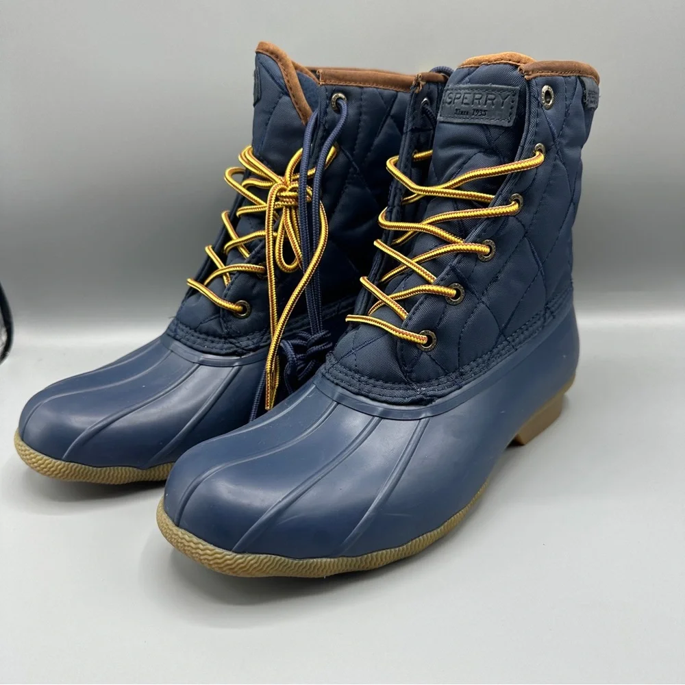 Sperry Saltwater Nylon Navy Duck Boots Mens Size 9.5 Blue Yellow